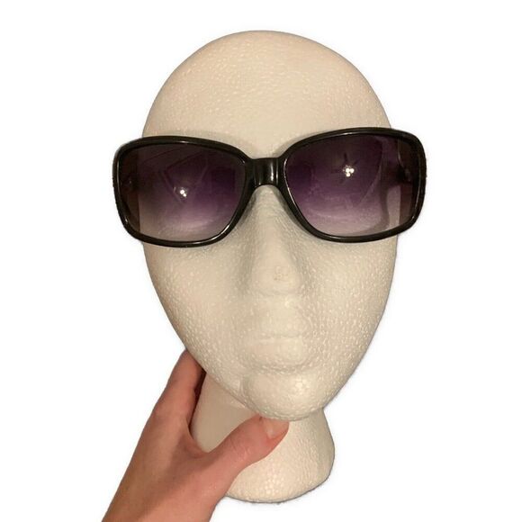 Fossil Womens Solid Black Rectangle Rhinestone Sunglasses #41 - Picture 1 of 4